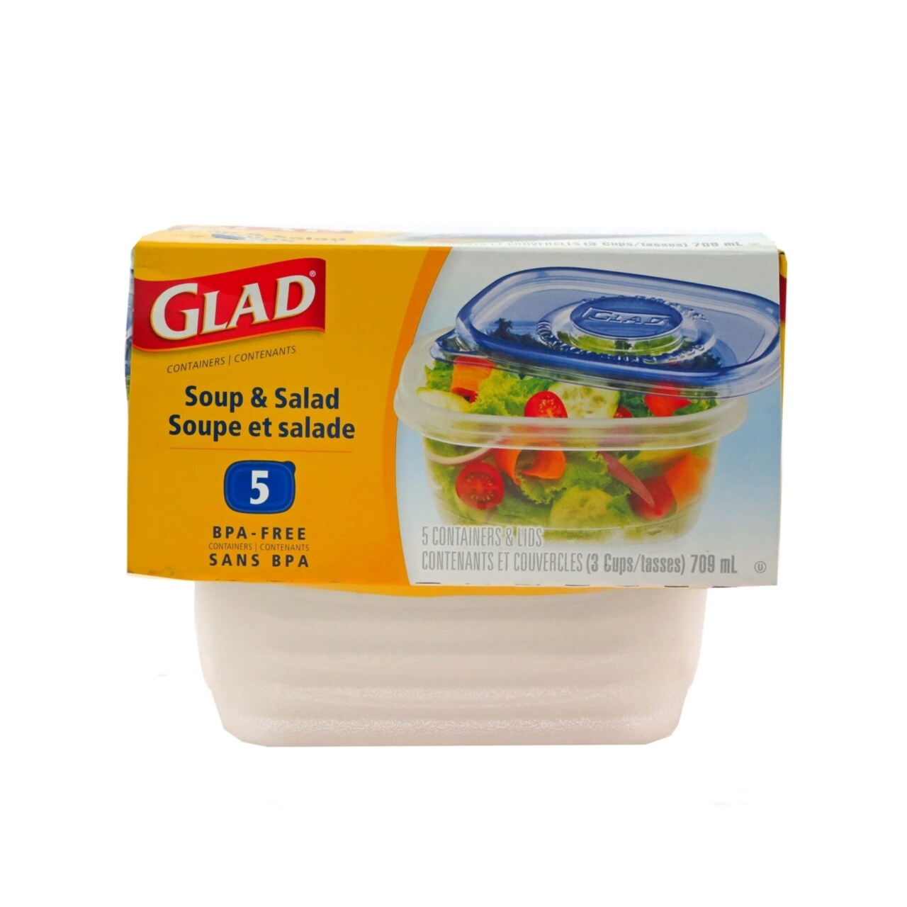 Glad SoupandSalad M size, 5 containers